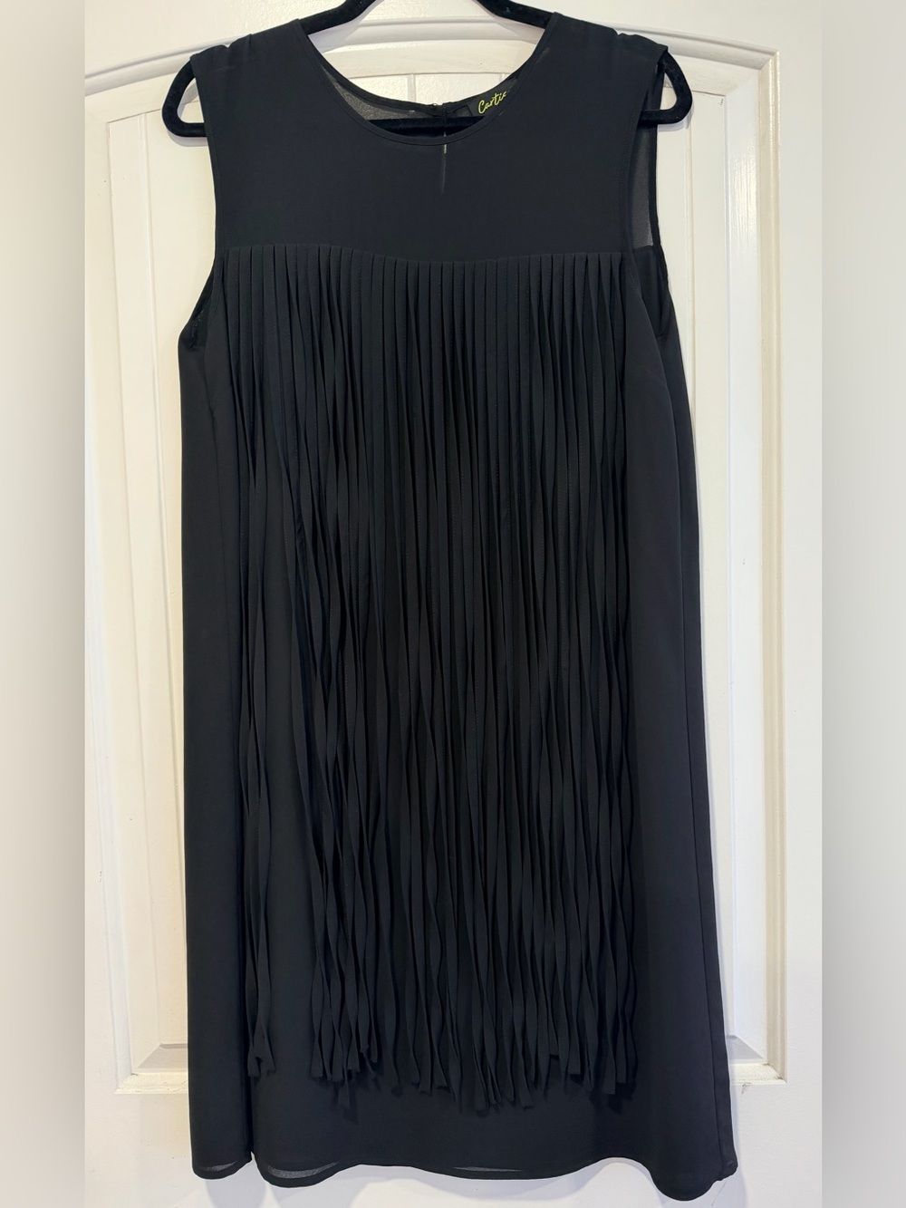 Cartise Black Fringe Sleeveless Dress Sheer Yoke Black Size US 12 Cocktail Party